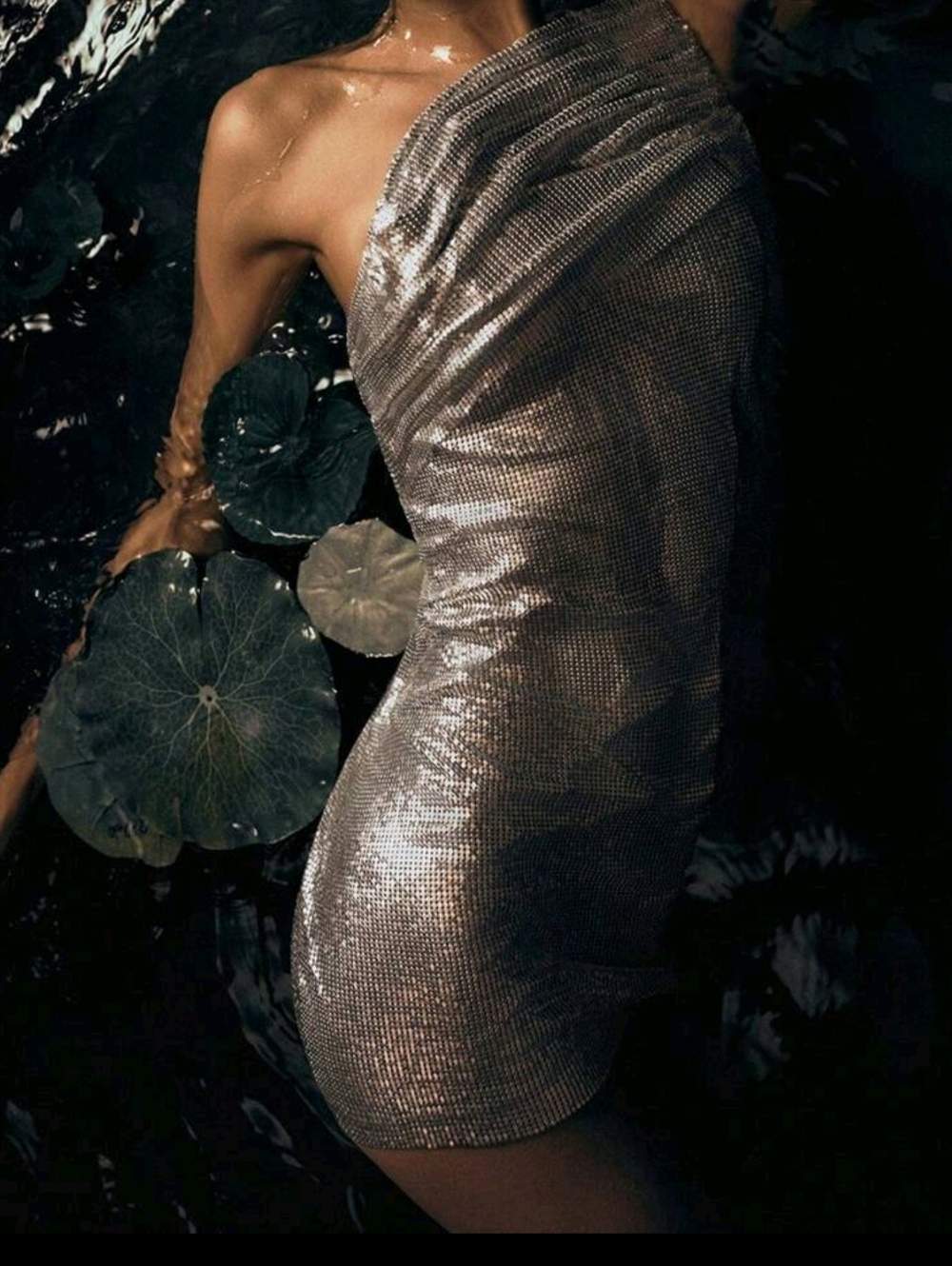 Metallic One-Shoulder Mini Dress - Silver